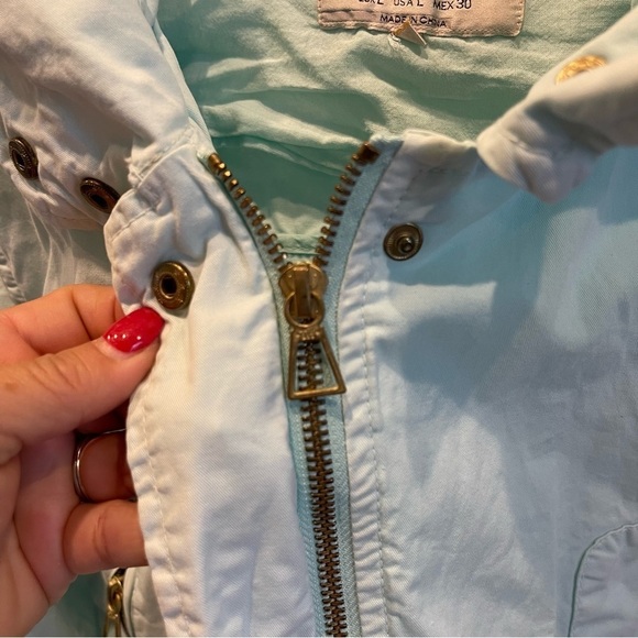 ZARA Trafaluc Mint Green Draw string Waist Spring Hooded Jacket Sz M -Sz L Label - Picture 6 of 9